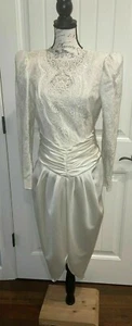 Vintage 80er Jahre Elfenbein Scott Mcclintock Puff Schulterspitze Hochzeitskleid Größe 10 - Bild 1 von 4