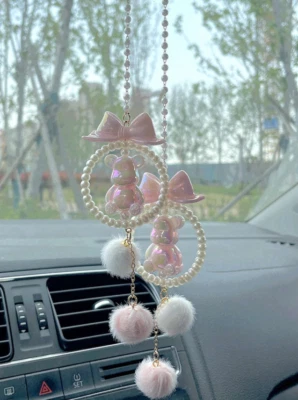 1pc Bear Car Pendant – Cute Rearview Mirror Hanging Ornament for Interior Decor Foto 1 de 4