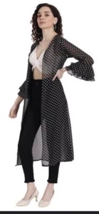 Women Polka dot black white shrug poncho wraps long open front - Picture 1 of 3