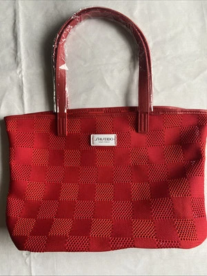 Bolso de Mano Rojo Mediano NUEVO SHISEIDO Ginza Tokyo 16”x11”x5” Patrón a Cuadros Verano Foto 1 de 4