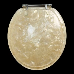 Rare Vintage Beige / Gold Tone Pearl Plastic Resin Toilet Seat - Picture 1 of 16