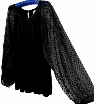 Zac & Rachel Top 3X New Black Polka Dot Sleeve Shirt Blouse Plus Size 3XL NWT - Image 1 of 4