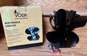 4 Blade Heat Powered Stove Fan Wood Fireplace Log Burner Inc Heat 80% Voda Box - Picture 1 of 3