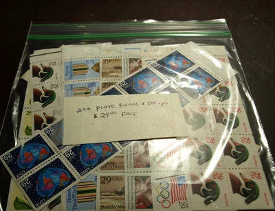 29 CENT PLATE BLOCKS AND BOOKLET PANES FACE VALUE OF $29.00 MINT NEVER HINGED - Image 1 of 2