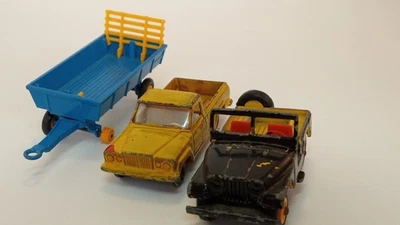 3 Matchbox Vehicles for Restoration:  Jeep Gladiator, Jeep, Hay Trailer - Image 1 of 4