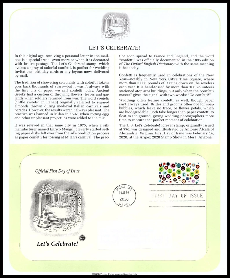 2020 Let's Celebrate 5434 FDC PCS birthday anniversary party confetti Mesa AZ - Image 1 of 1