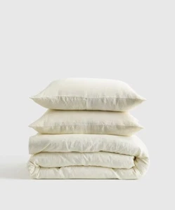 NWT QUINCE EUROPEAN LINEN FULL QUEEN DUVET COVER SET IVORY FLAX MSRP $189.90 - Picture 1 of 15