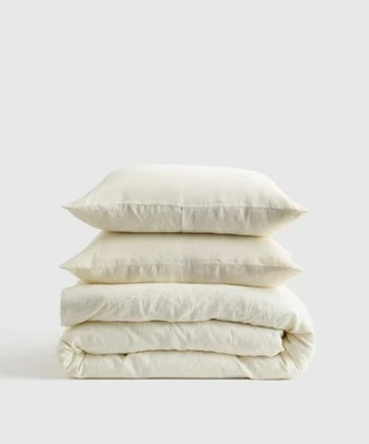 NWT QUINCE EUROPEAN LINEN KING CAL KING DUVET COVER SET IVORY  MSRP $209.90 - Image 1 of 4