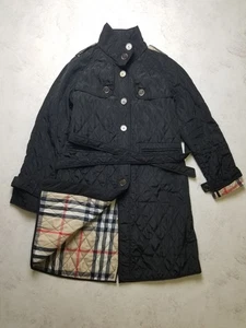 Women's BURBERRY London Quilted Long Trench Belted Black Coat Size L - Picture 1 of 19