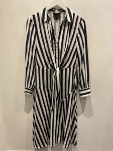 Phase Eight Navy Blue / White Striped Long Sleeved Dress Size 14 - Picture 1 of 6