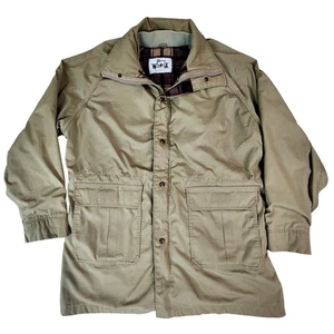 Vintage Woolrich Field Jacket Chore Large Olive Plaid Lined Hunting Made USA 80s - Picture 1 of 16