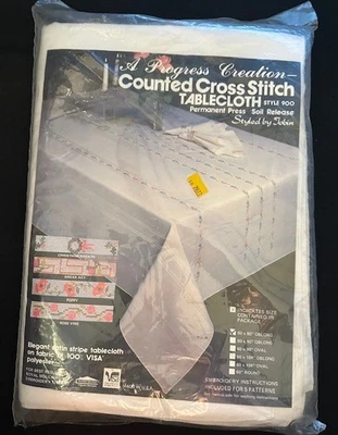 NEW Counted Cross Stitch Tablecloth 60x80" Oblong Style 900 A Progress Creation - Image 1 of 4