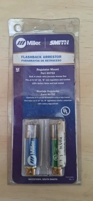 MILLER - H753 - Flashback Arrestor Set: Regulator Mount, 9/16"-18, Oxygen & Fuel - Image 1 of 3