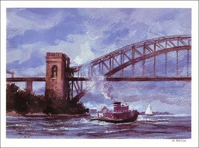 Puente ferroviario Hell Gate Hell Gate 1985 de colección puerto de Nueva York acuarela  Foto 1 de 3
