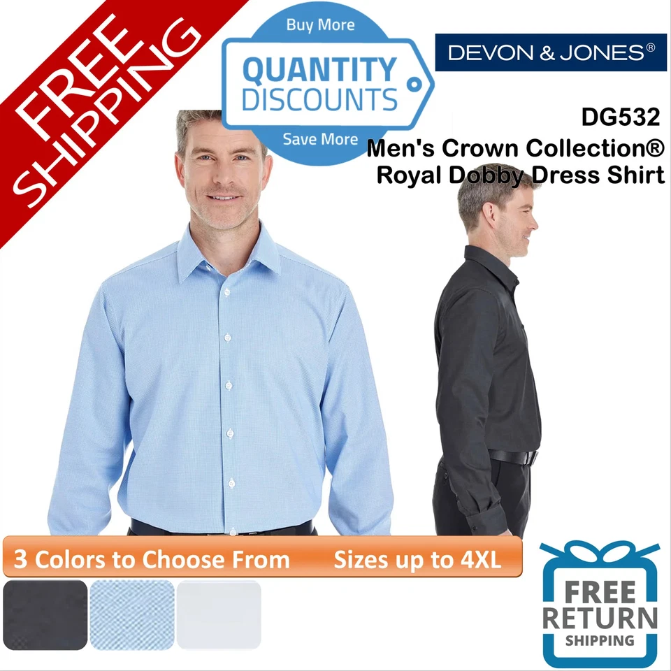 🔥 Devon & Jones Men's Crown Collection Royal Dobby Dress Shirt Up To 4XL DG532 - Image 1 of 1