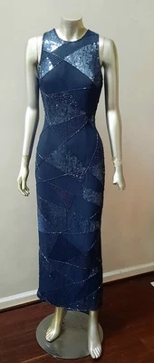 ADRIANNA PAPELL SEQUINS SILK ART DECO GEOMETRIC LONG DRESS GOWN MAXI FORMAL 4 - Image 1 of 4