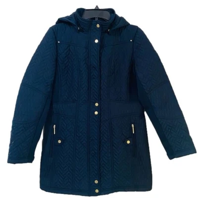Weatherproof Womens Quilted Rib Knit Jacket Size Small Navy Blue Gold Closures - Image 1 of 4