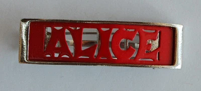 VINTAGE DEAD STOCK METAL NAME BARRETTE • ASSORTED COLORS • ALICE - Image 1 of 2