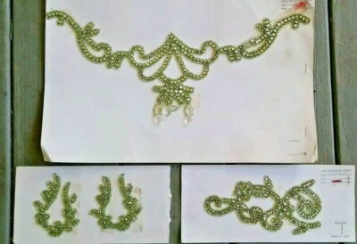 Juego de 3 suministros artesanales bordados joyas vintage verdes Foto 1 de 4