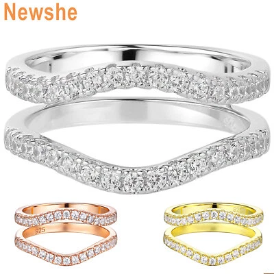 Alianza de boda curva Newshe potenciadores de anillos circonita cúbica para mujer protector de plata de ley 925 Foto 1 de 4