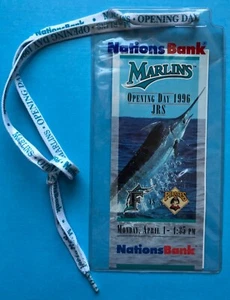 1996 April 1 Florida Marlins Souvenir Ticket and Holder/Lanyard SGA NationsBank - Picture 1 of 4