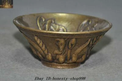 3.2'' old china palace dynasty brass Feng Shui sacrifice bat Tea cup Bowl Bowls - Image 1 of 4