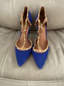 Women’s Halogen Studded Blue Pumps Heels Leather Uppers Size 10.5 Pre Owned - Picture 1 of 14
