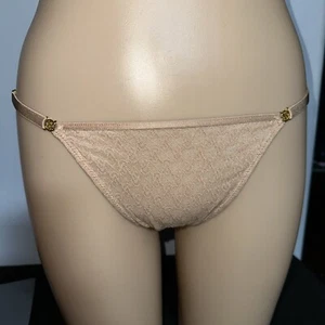 Victoria Secret Bikini Thong String Panty Satin Toffee Size MEDIUM # 522 - Picture 1 of 5