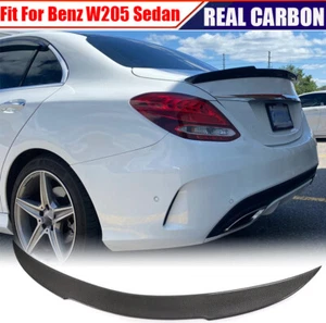 Carbon Rear Trunk Spoiler Wing Fit For Benz W205 C180 C200 C300 C43 C63 2015-20 - Picture 1 of 16