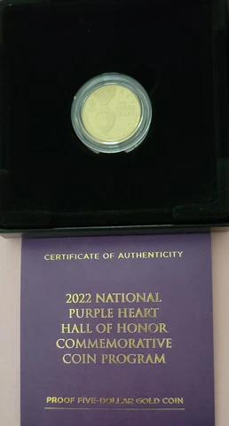 2022 National Purple Heart Hall Of Honor Commemorative Gold Proof Five Dollar Cover