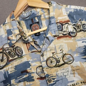 Harley Davidson Hawaiian Shirt Mens Large Beige Vtg Motorcycle Biker Button Up - Picture 1 of 14