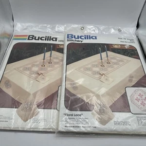 Bucilla Stitchery "Floral Lace" Tablecloth Cross Stitch 70” Round & 4 Napkins - Picture 1 of 15