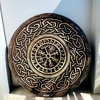 Viking norse runes helm of awe Aegishjalmur Celtic pattern '40' inches wooden - Image 1 of 4