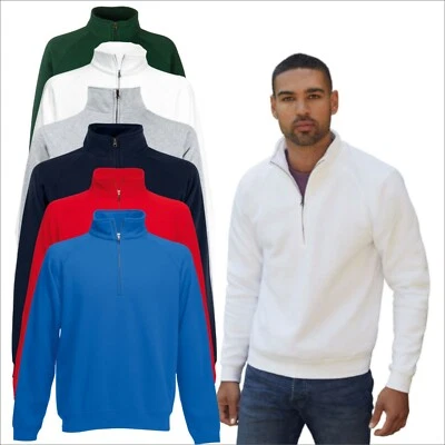 Fruit of the Loom Premium Quarter 1/4 Zip Neck Sweat Cadet Collar Sweatshirt TOP - Image 1 of 4