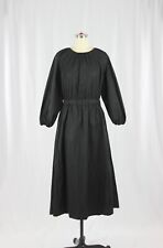 ZARA Black Cotton Poplin Puff Sleeve Cut-Out Back Prairie Midi Dress, Size L
