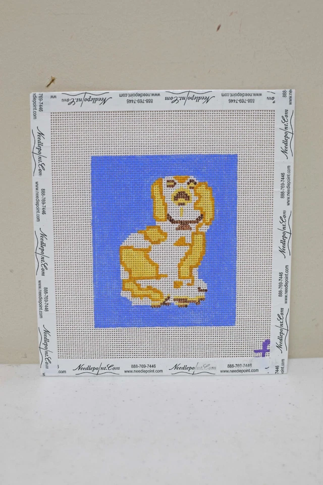 LYCETTE Hand Painted Needlepoint Stafforshire Dog Blue~ 4.5" x 3.5" - Image 1 of 1