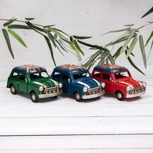 Union Jack Mini Cooper Metal Classic Model Car Vintage Retro Red, Green & Blue - Picture 1 of 9
