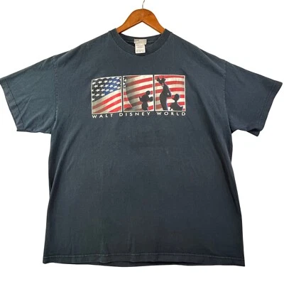 Vintage Walt Disney World Men 2XL Blue Shirt Patriotic Mickey 9/11 Flag July 4th Foto 1 de 4