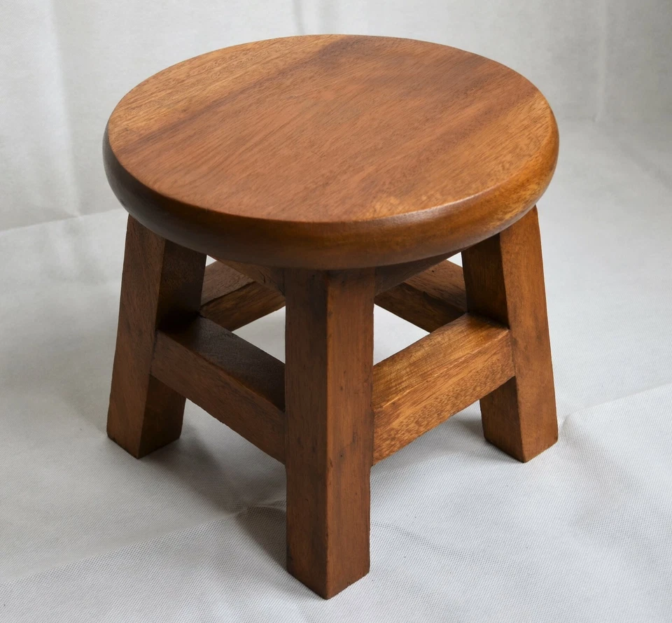 Solid Wood Stool/Childs Stool/Plant Stand/Rustic/Hand Carved/Waxed 24hx25x25cm - Image 1 of 4