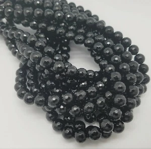 BLACK ONYX  XL 14mm Micro-Faceted Round Beads 16" strand - Picture 1 of 1
