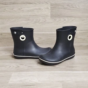 Crocs Jaunt Shorty Black White Pull-On Rain Boots Shoes Women's Size 6 - Picture 1 of 10