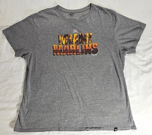 Miami Marlins T Shirt 47 Brand Womens Size XL Gray MLB Baseball Beach Palm Trees - Picture 1 of 6