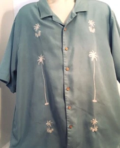 Batik Bay Mens Camp Shirt Size XXL Camp Hawaiian Trop. Palm Trees Ocean Teal b2 - Picture 1 of 8
