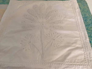 Pottery Barn Pillow Cover Sham 18" x 18" White on White Floral - Picture 1 of 5