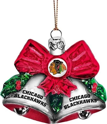 Chicago Blackhawks Ornament Collectible Blown Glass Glitter Bell Christmas NHL - Image 1 of 4