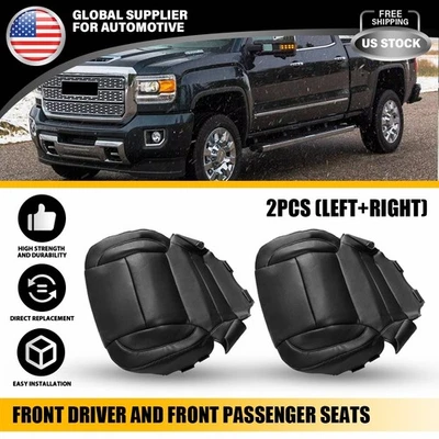 Cubierta de asiento inferior de cuero negra 2 piezas para Chevy Silverado 2500 3500 HD 2014-2019 Foto 1 de 4