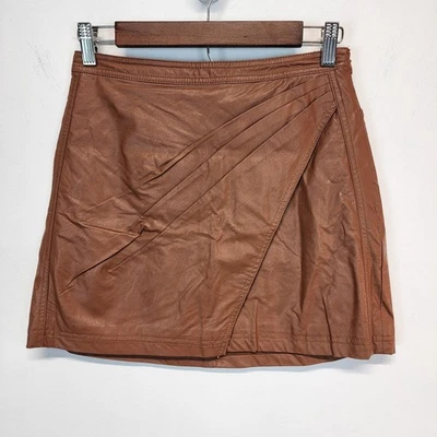 Falda Free People Imitación Envolvente Cuero Marrón Talla 2 26" Indie Boho Festival Vegano Foto 1 de 4