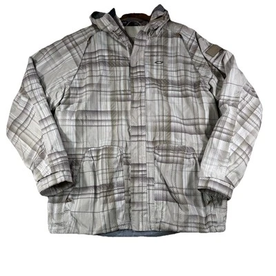 Y2K Oakley Full Zip Jacket Beige Plaid Thinsulate Snowboard Ski • Loose Fit Sz M - Image 1 of 4
