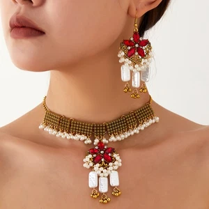 Vintage Ethnic Jewelry Sets Dangle Drop Earrings Choker Necklace Bohemian Retro - Picture 1 of 26