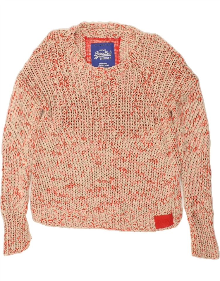 SUPERDRY Womens Crop Oversized Crew Neck Jumper Sweater UK 10 Small Red AM02 - Image 1 of 3